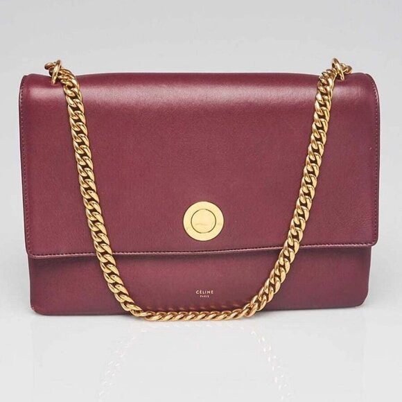 Celine Burgundy Lambskin Leather Coin Flap Bag - Picture 1 of 11